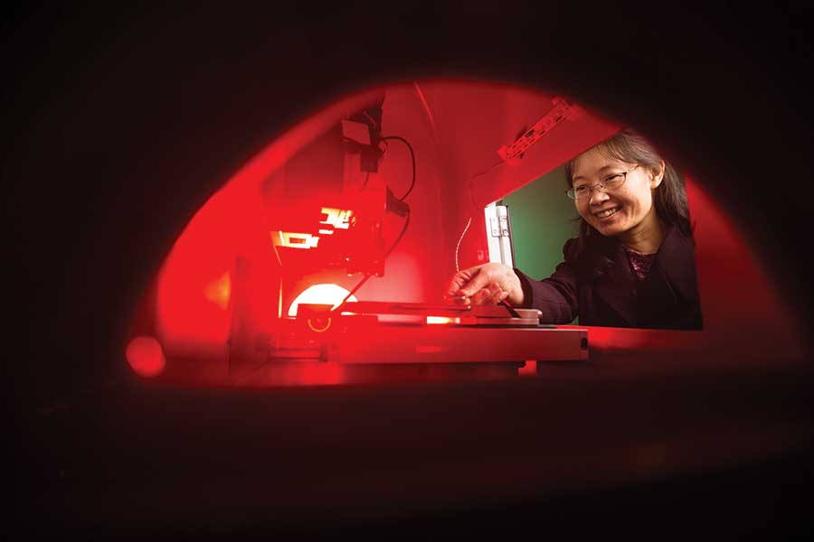 Dr. Zou in her lab